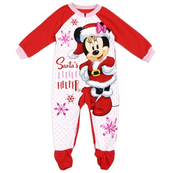 2-Pack Disneys Minnie Mouse Christmas Santas Little Helper Footed Sleeper Pajamas Toddler Girls